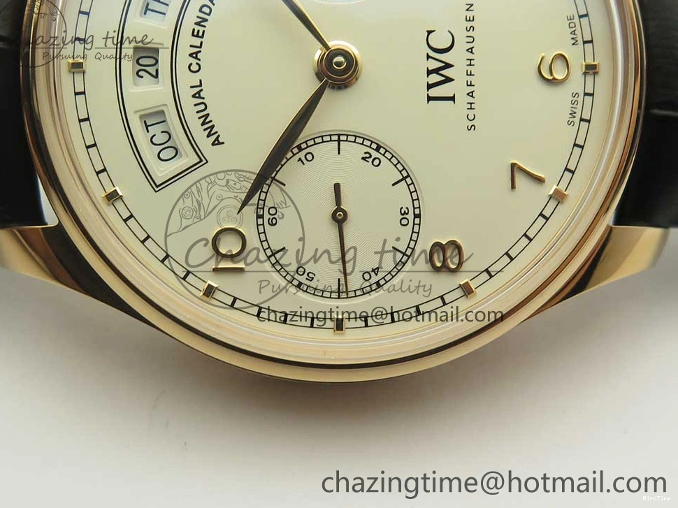 MIROTIME 0422 Thermal Portuguese Real PR Real Annual Calendar IW503501 RG ZF 1:1 Best Edition White Dial on Black Leather Strap A 7150